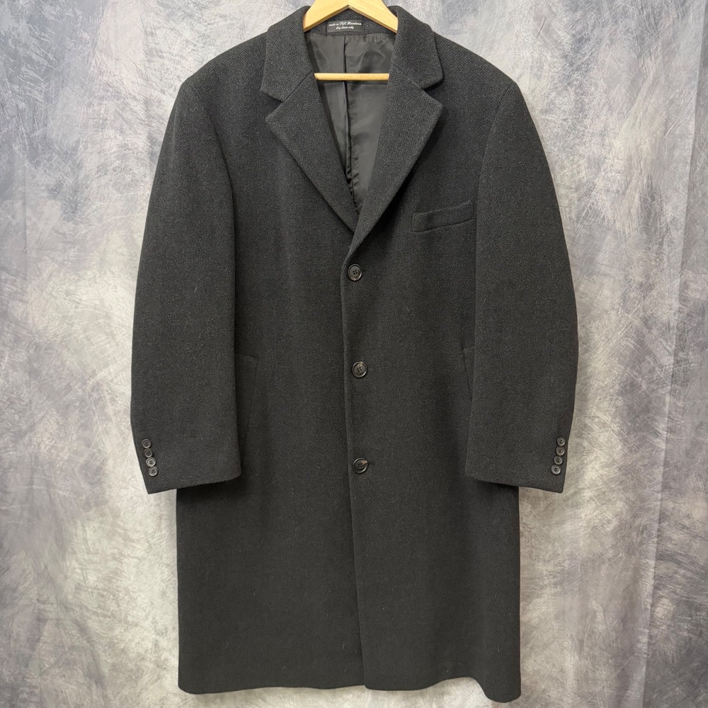 Lauren Ralph Lauren Mens 42R Cashmere Wool Overcoat Charcoal Herringbone Coat